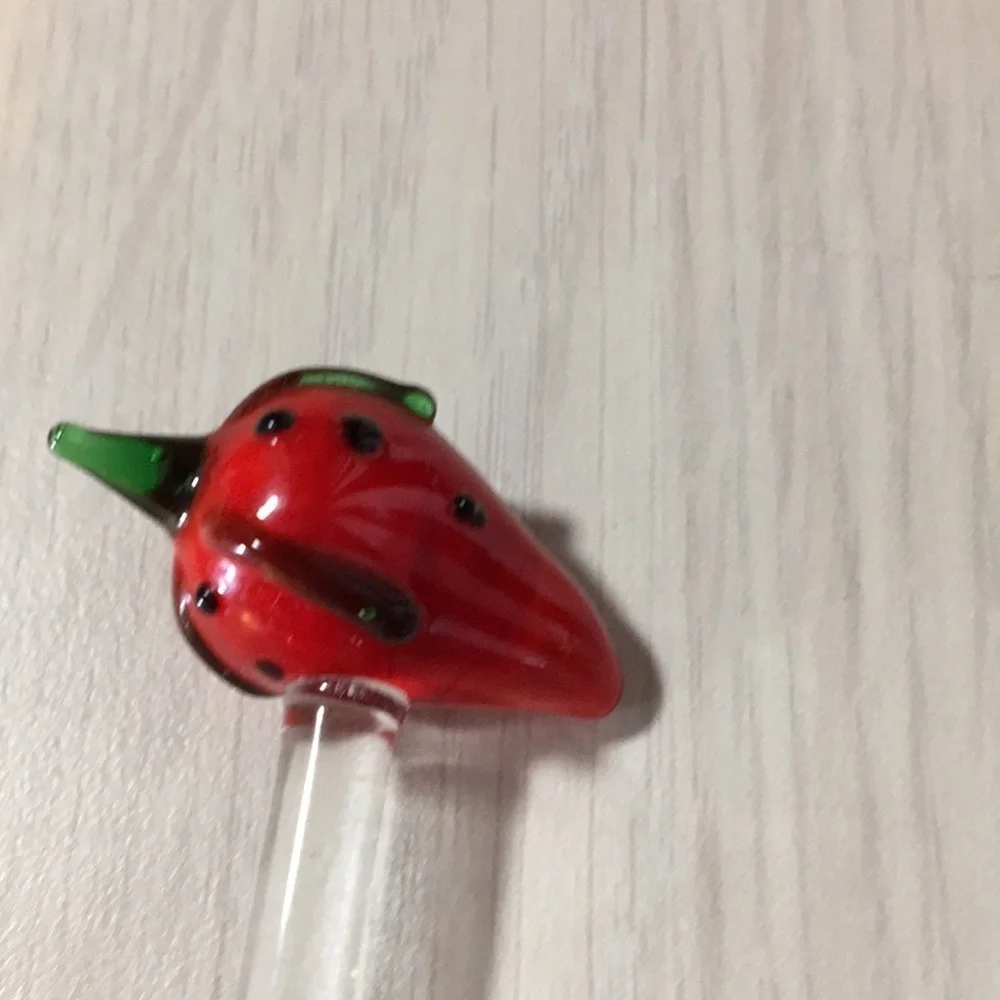 Set of 5 Hand Blown Glass Fruit Theme Swizzle Sticks for Home Bar Tropical Drink